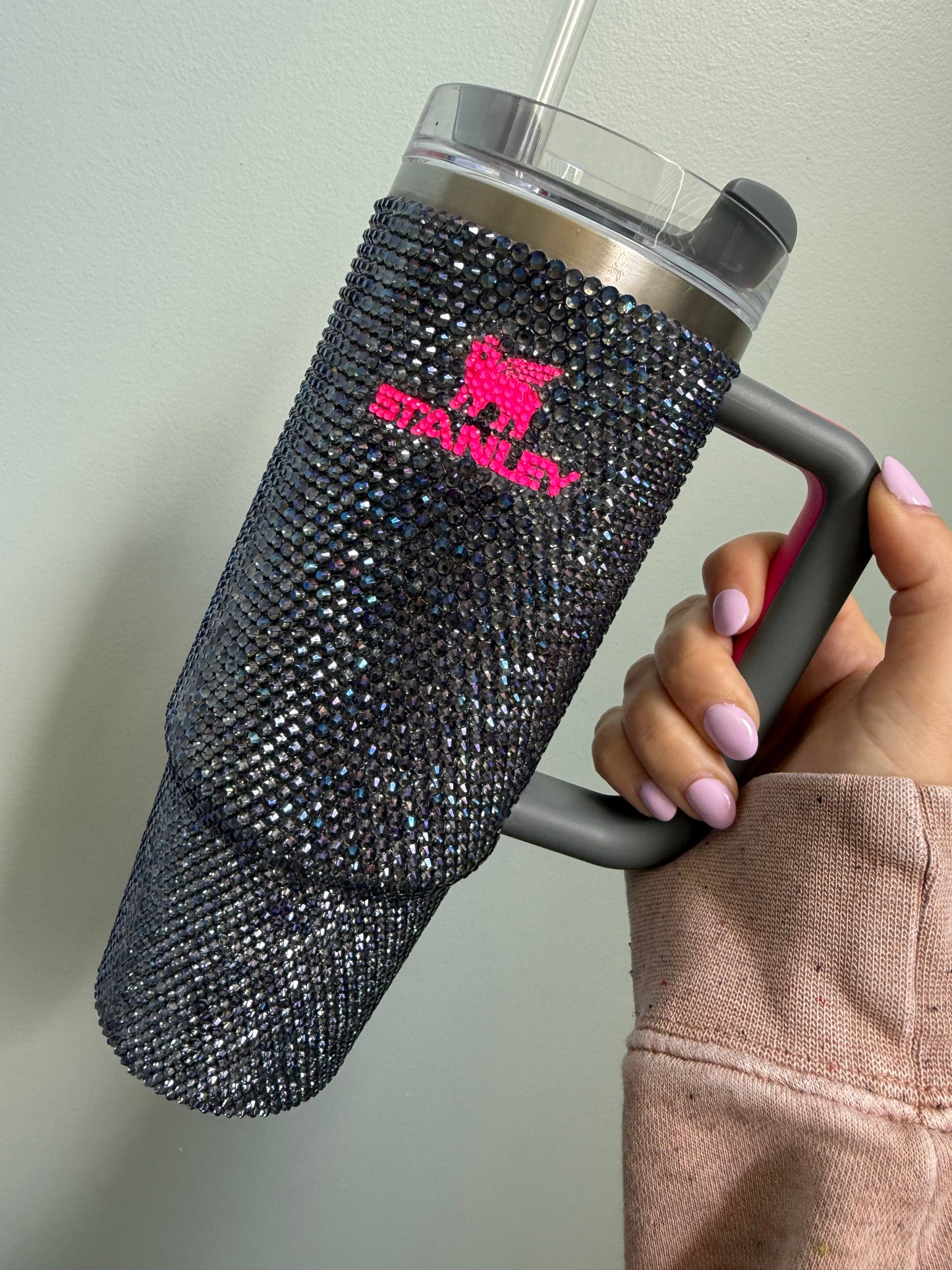 Grey & Pink 30oz Stanley Rhinestone Tumbler