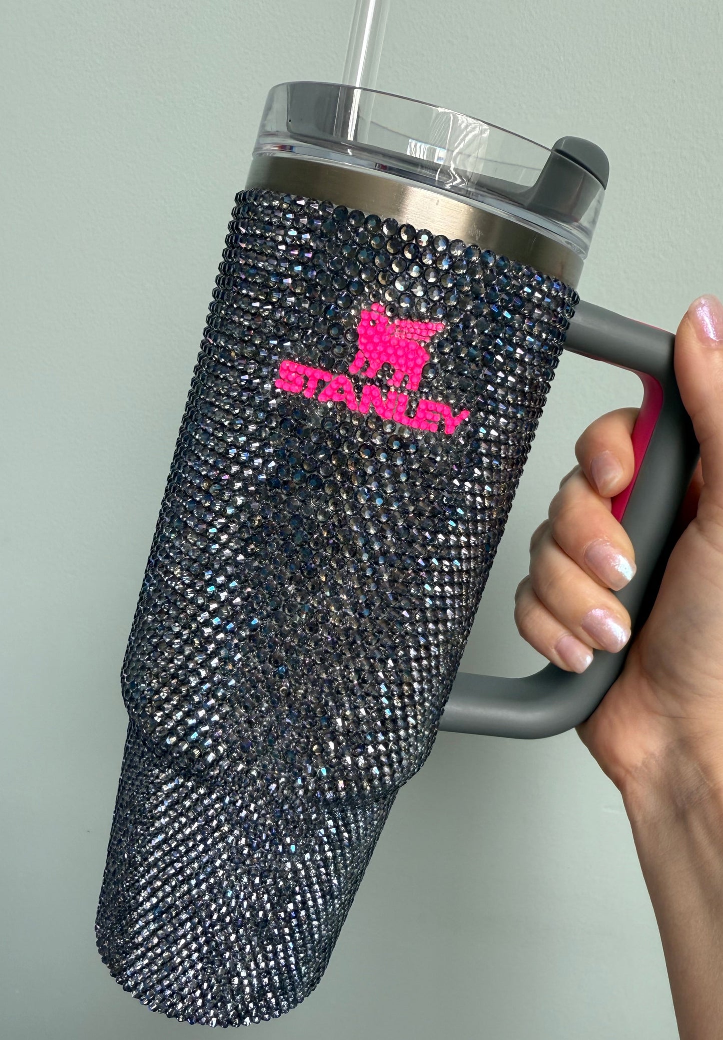 Grey & Pink 30oz Stanley Rhinestone Tumbler
